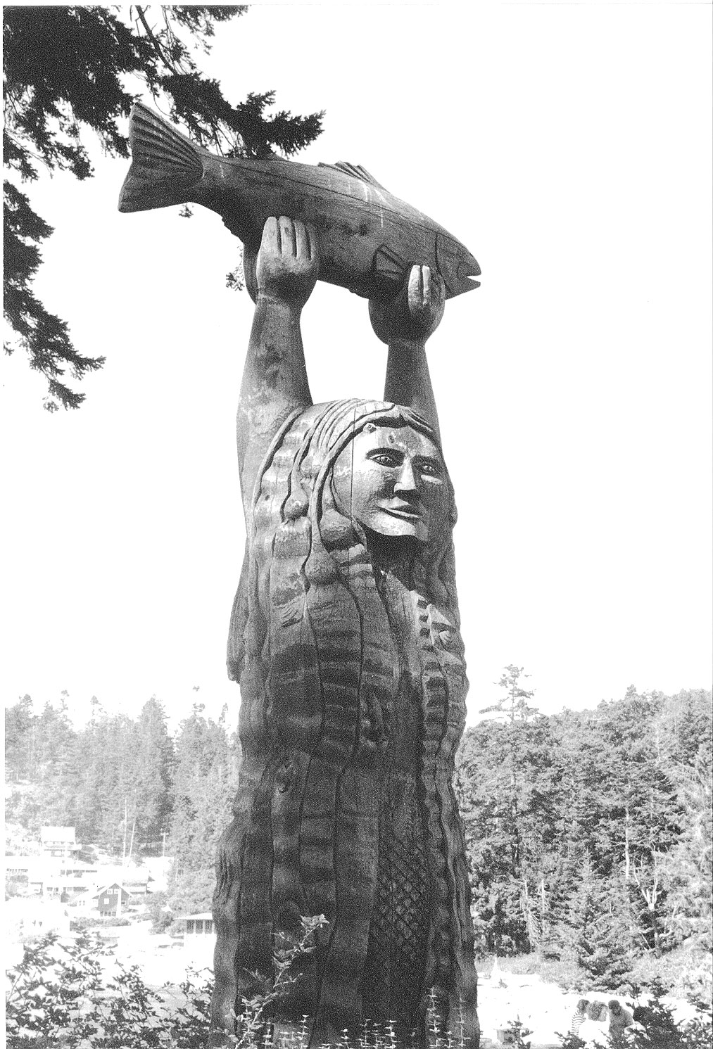 The double-sided story pole of Ko-Kwal-Alwoot, the Maiden of Deception Pass, between Bowman Bay and Sharpe Cove