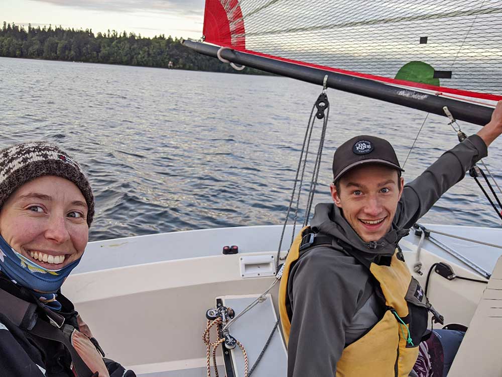 Sarah and Casey Sailing their Tasar in Olympia.